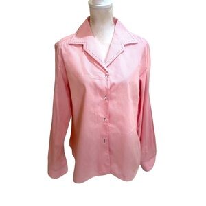 J. McLaughlin pink check 100% cotton shirt contrast blue Overstitching size 14